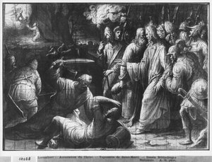 Leben Christi, die Verhaftung Christi, vorbereitende Studie eines Wandteppich-Kartons für die Kirche Saint-Merri in Paris, ca. 1585-90 von Henri Lerambert