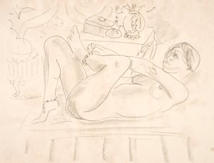 Nackte Frau, auf dem Rücken liegend und mit Perlenketten um die Knöchel (Odaliske) von Henri Matisse