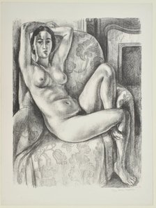 Akt auf blauem Kissen neben einem Kamin von Henri Matisse
