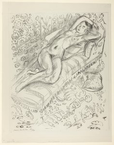 Nackte, die auf einer Chaiselongue mit Mashrabiya-Hintergrund ruht von Henri Matisse