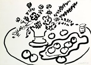 Stillleben mit Blumenvase und Obstteller von Henri Matisse