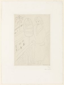 Junge Frau auf einem Balkon, die auf Sittiche schaut von Henri Matisse