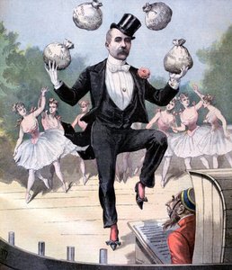 Georges Clemenceau jongliert mit Säcken englischen Geldes, 1893 von Henri Meyer