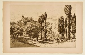 [Die Basilika von Assisi von La Rocca aus gesehen]