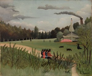 Landschaft und vier junge Mädchen von Henri Rousseau
