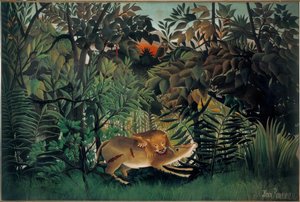 Der Löwe, der Hunger hat, stürzt sich auf die Antilope von Henri Rousseau