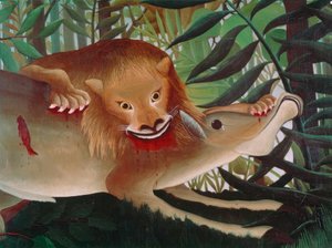Der Löwe, der Hunger hat, stürzt sich auf die Antilope von Henri Rousseau