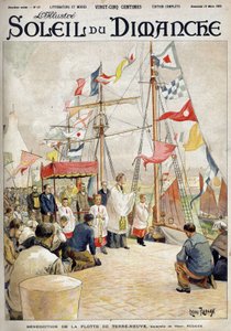 Segnung der Neufundlandflotte durch Henri Rudaux. Gravur in „Le soleil-du-dimanche“, 19. März