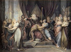 Shakespeare - König Lear - König Lear - Akt I Szene I. - König Lear verstößt seine Tochter Cordelia - Gravur nach Henry Fuseli von Henry  Fuseli