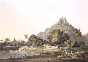Pagoden in Trinchicunum, Tafel XI, graviert von Daniel Havell 1809