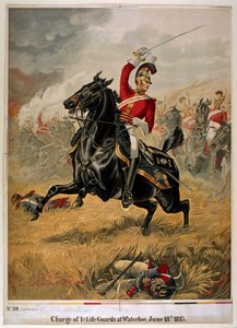 Der Angriff der 1. Life Guards bei Waterloo, veröffentlicht um 1890 (Chromolitho) von Henry A. Payne