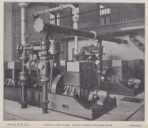 Innenraum des Maschinen- und Dynamo-Raums, Elektrizitätswerk, Canterbury, Kent (s/w Foto)