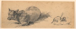 Studie eines jungen Bullen, der auf einer Wiese liegt von Henry Bernard Chalon