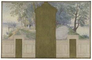Skizze für den Hochzeitssaal des Rathauses von Asnières: Landschaften. Die Seine mit den Brücken von Saint-Ouen und Courbevoie, ca. 1900