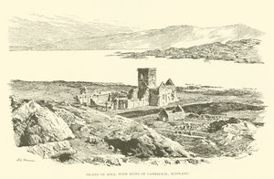 Insel Iona mit Ruinen der Kathedrale, Schottland (Gravur)