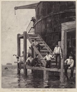 Britische Soldaten angeln von einem der Forts in Spithead, Hampshire von Henry Charles Seppings Wright