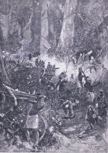 Der Ashanti-Krieg 1900: Ein Kampf im Wald, Illustration aus Cassells Geschichte Englands, 1900er Jahre