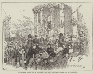 Die Königin erhält einen Blumenstrauß von Mrs. Stewart Clark, in Blythswood von Henry Charles Seppings Wright