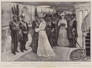 Der Besuch des Schahs beim König in Portsmouth, 20. August, Prinzessin Victoria fotografiert König Edward und Muzaffir-ed-Din von Henry Charles Seppings Wright