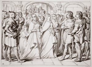 Alftruda erkennt Hereward, Illustration aus Hereward the Great von Charles Kingsley, veröffentlicht 1870, graviert von C.G. Lewis