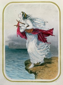 Die Dichterin Sappho stürzt sich ins Meer, graviert von Mme Gervais, 1849