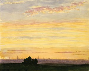 Stadt und Sonnenuntergang