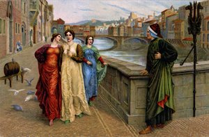 Dante Alighieri trifft seine Muse Beatrice Portinari in Florenz, um 1890 (Druck)