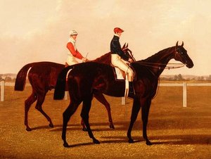 Die Rennpferde "Charles XII" und "Euclid" mit Jockeys von Henry Hugh Armstead