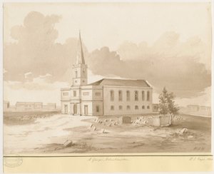 Wolverhampton - St. Georgs Kirche: Sepia-Waschzeichnung, 1844 von Henry James Noyes
