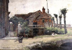 Ein Dienstmädchen an einem Dorfteich von Henry John Yeend King