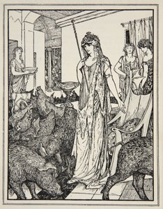 Circe schickt die Schweine (Die Gefährten des Odysseus) zu den Ställen, Frontispiz aus 
