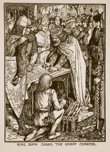 König Johann unterzeichnet die Magna Carta, Illustration aus 