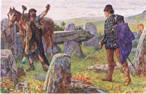 Tresilian konfrontiert den mysteriösen Hufschmied, Illustration aus Kenilworth, ca. 1910 von Henry Justice Ford