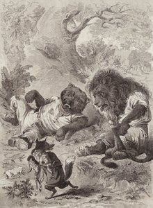 Die Fabeln des Äsop: Der Löwe, der Bär und der Fuchs (Lithografie) von Henry Louis Stephens