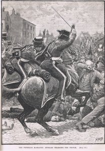 Das Peterloo-Massaker mit den Husaren, die das Volk angreifen, Illustration aus Cassell