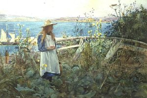 Ein Mädchen in einem Garten am Meer