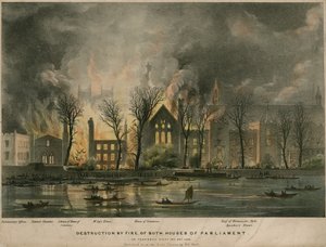 Zerstörung durch Feuer beider Häuser des Parlaments in der Nacht zum Donnerstag, 16. Oktober 1834