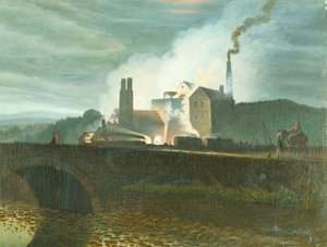 Mondscheinlandschaft, möglicherweise die Nantyglo-Eisenwerke, Monmouthshire von Henry Penry Williams