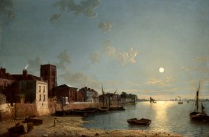 Cheyne Walk in Chelsea, bei Mondschein, ca. 1850
