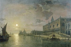 Mondscheinblick auf das Bacino di San Marco, Venedig, mit dem Dogenpalast