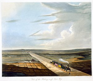 Ansicht der Eisenbahn über Chat Moss, Liverpool und Manchester Railway