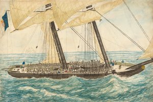 Der portugiesische Sklavenschiff Diligenté, gefangen von H.M. Sloop Pearl mit 600 Sklaven an Bord, Mai 1838