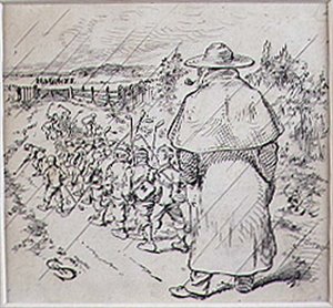 Die Schuljungen-Golfer im Regen, Illustration aus der Zeitschrift 