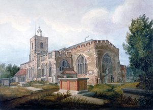 Südostansicht der Kirche St. Dunstan, Stepney, London, ca. 1820