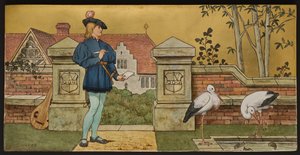 Der Liebhaber, Plakette mit einer Illustration aus Shakespeares Sieben Lebensalter, Minton Ware, Staffordshire, 1874