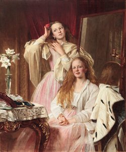 Porträt von Emma und Frederica Bankes von Soughton Hall an ihrem Schminktisch, 1869