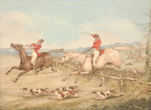 Ein Doppel-Oxer überspringen - Ein Reiter in Schwierigkeiten von Henry Thomas Alken