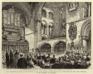 Seine Königliche Hoheit der Prinz von Wales bei der Wiedereröffnung des Nordquerschiffs der Kirche St. Bartholomew the Great, West Smithfield, durch den Erzbischof von Canterbury von Henry William Brewer