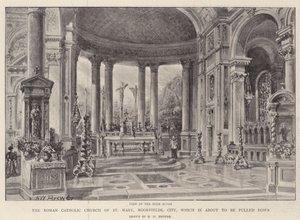 Die römisch-katholische Kirche St. Mary, Moorfields, City, die abgerissen werden soll