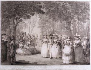 Die Gärten von Carlton House mit neapolitanischen Balladensängern, graviert von William Dickinson, 1784 von Henry William Bunbury